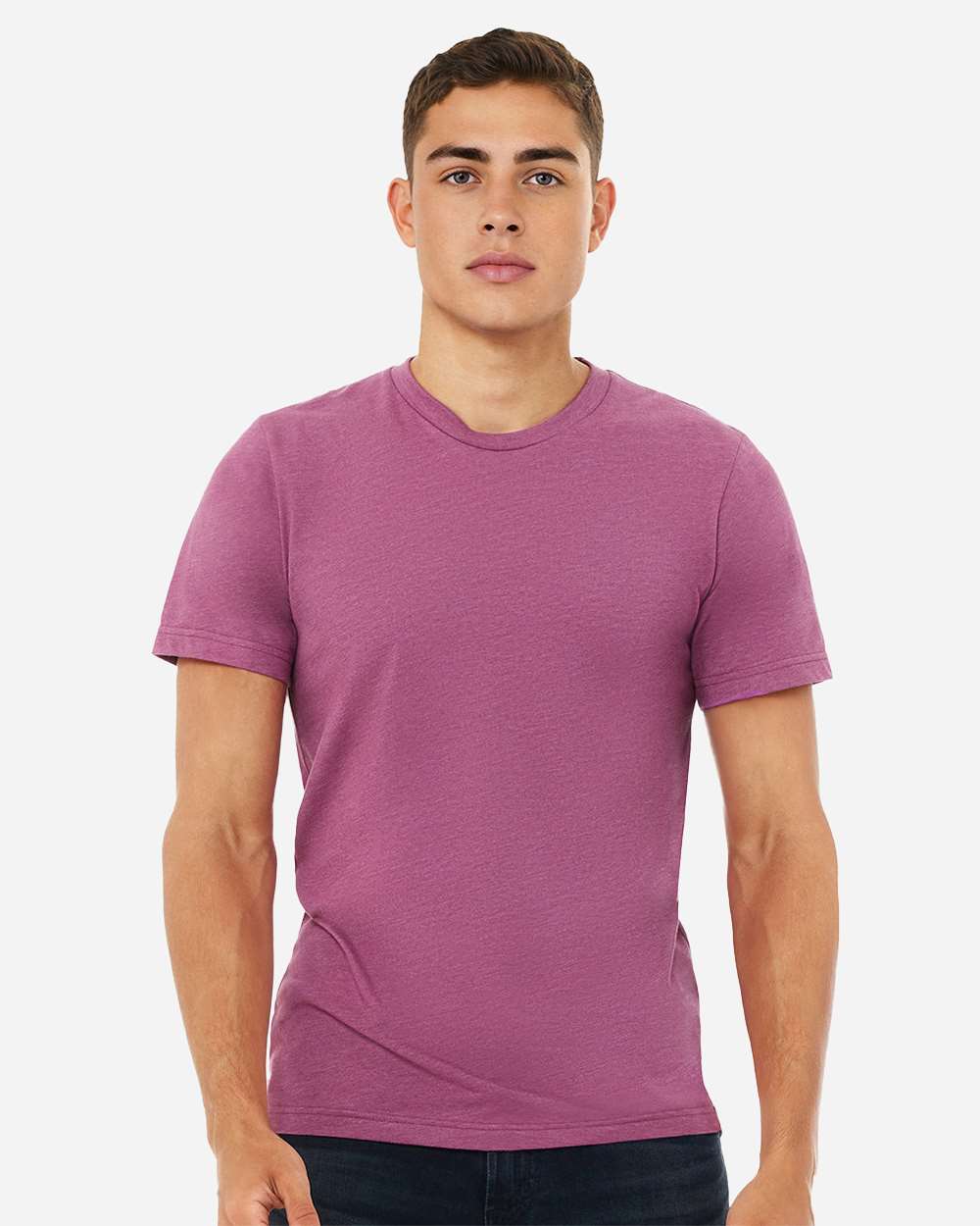 BELLA + CANVAS 3001CVC CVC Jersey Tee - Heather Magenta - On Model Front