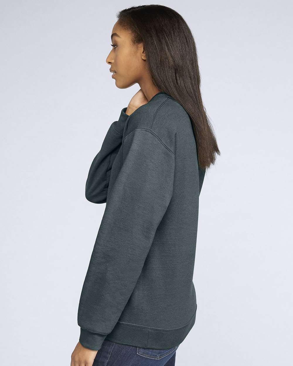 Gildan SF000 Unisex Softstyle® Midweight Crewneck Sweatshirt - Dark Heather - On Model Side