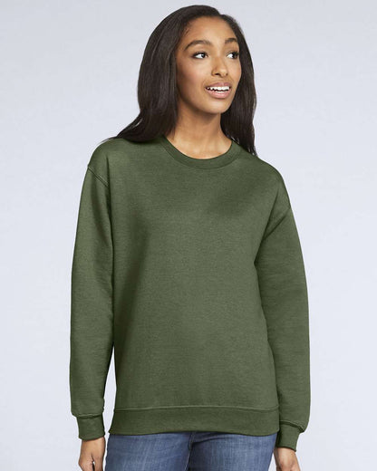 Gildan SF000 Unisex Softstyle® Midweight Crewneck Sweatshirt - Military Green - On Model Front