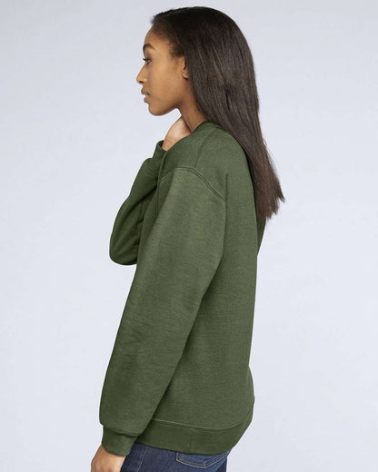 Gildan SF000 Unisex Softstyle® Midweight Crewneck Sweatshirt - Military Green - On Model Side