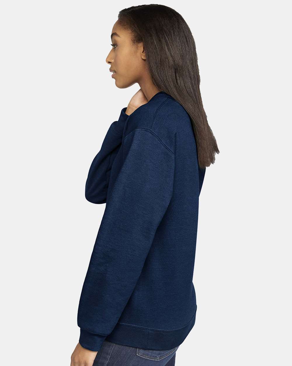 Gildan SF000 Unisex Softstyle® Midweight Crewneck Sweatshirt - Navy - On Model Side