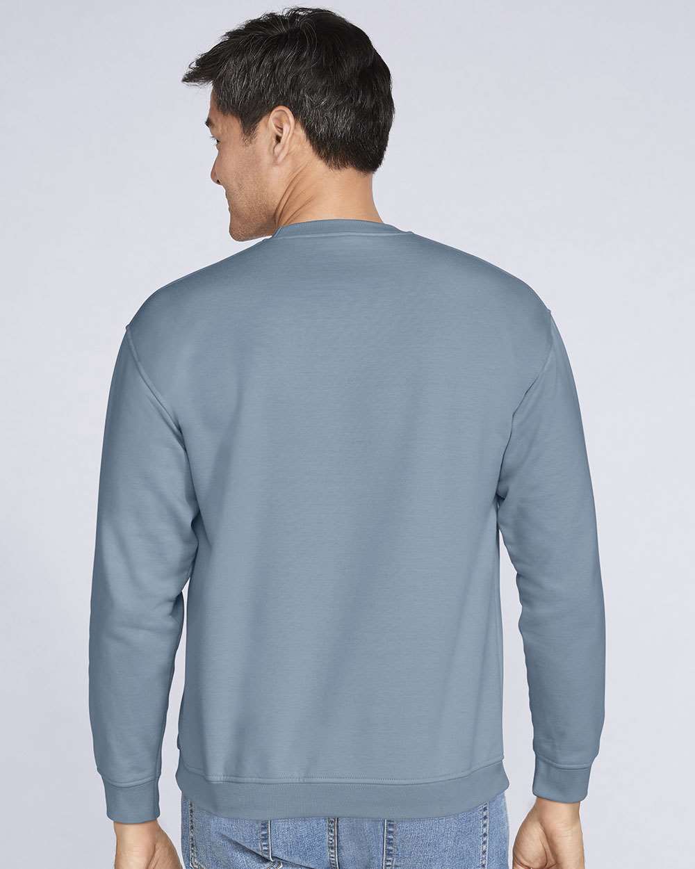 Gildan SF000 Unisex Softstyle® Midweight Crewneck Sweatshirt - Stone Blue - On Model Back
