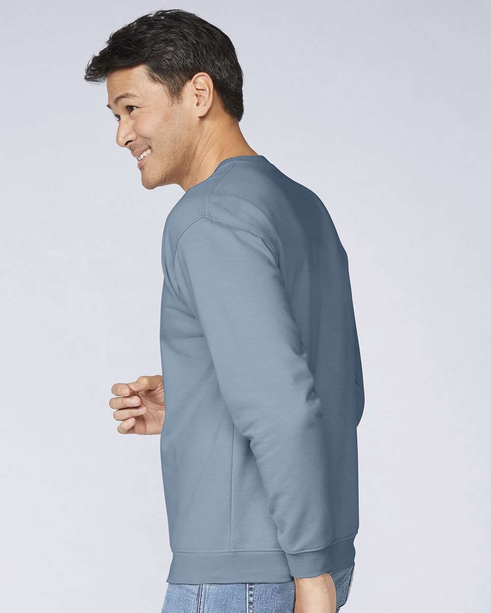 Gildan SF000 Unisex Softstyle® Midweight Crewneck Sweatshirt - Stone Blue - On Model Side