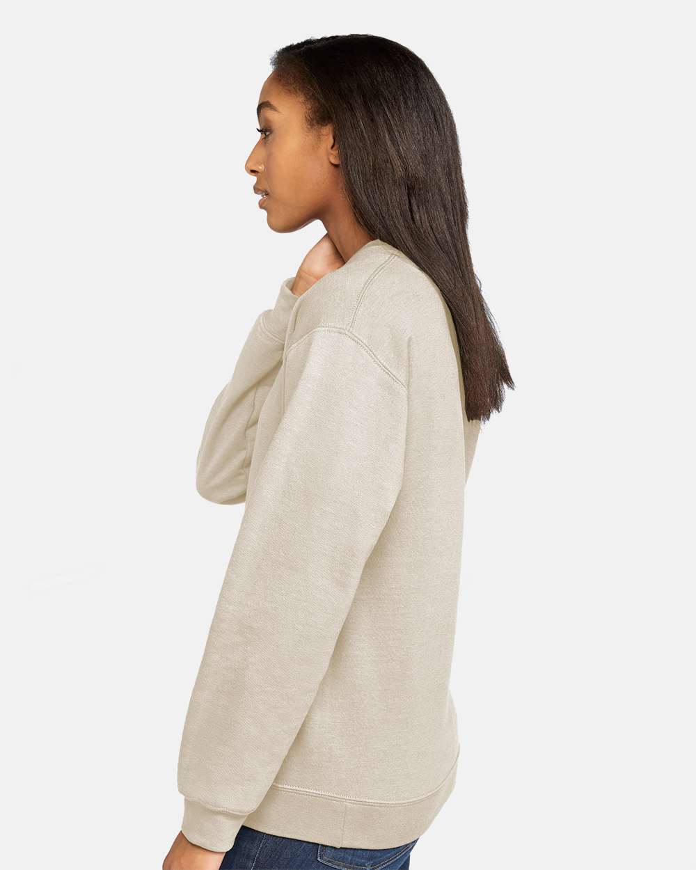 Gildan SF000 Unisex Softstyle® Midweight Crewneck Sweatshirt - Sand - On Model Side