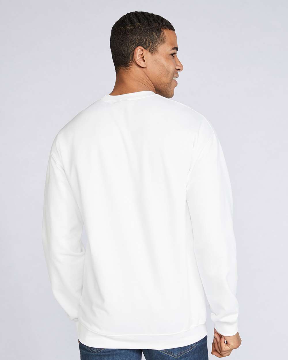 Gildan SF000 Unisex Softstyle® Midweight Crewneck Sweatshirt - White - On Model Back