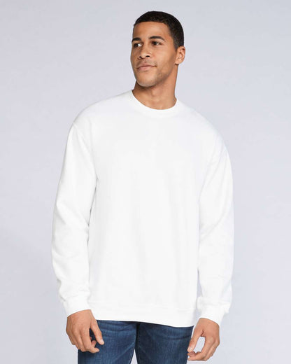 Gildan SF000 Unisex Softstyle® Midweight Crewneck Sweatshirt - White - On Model Front