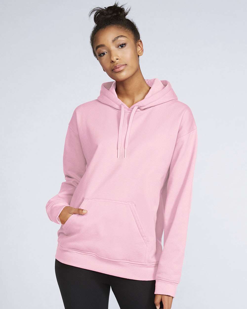 Gildan SF500 Unisex Softstyle® Midweight Hooded Sweatshirt - Light Pink - On Model Front