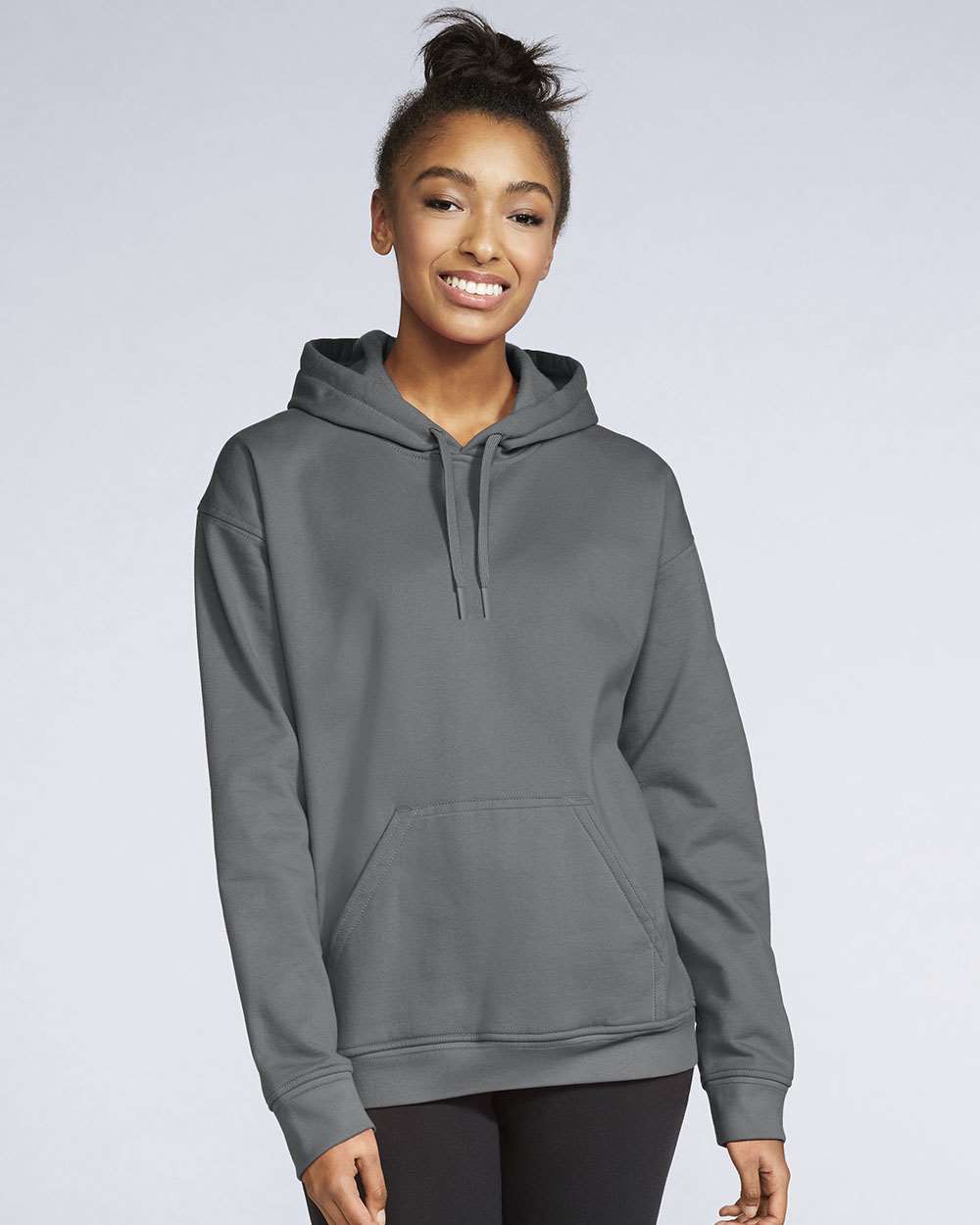 Gildan SF500 Unisex Softstyle® Midweight Hooded Sweatshirt - Charcoal - On Model Front