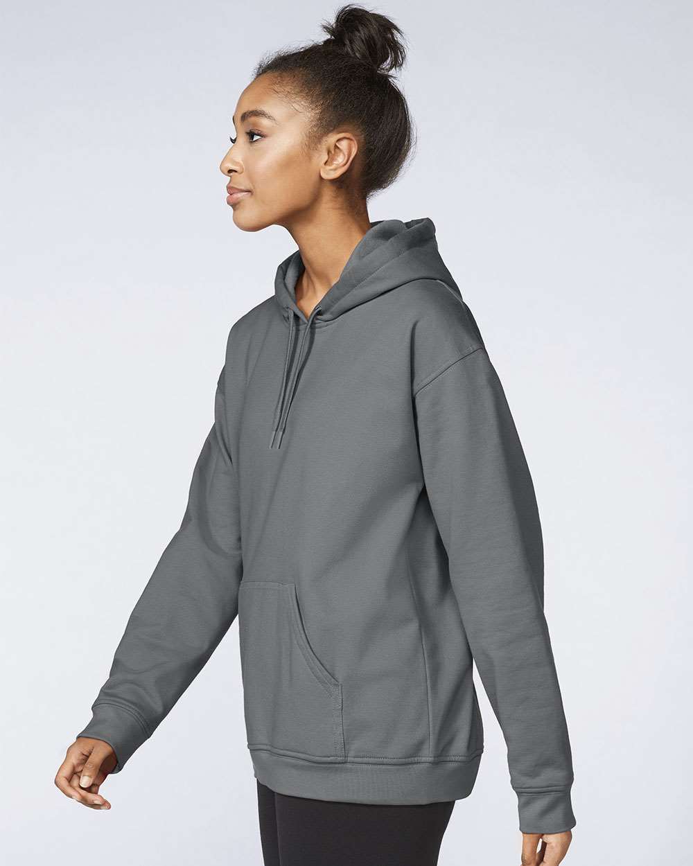 Gildan SF500 Unisex Softstyle® Midweight Hooded Sweatshirt - Charcoal - On Model Side