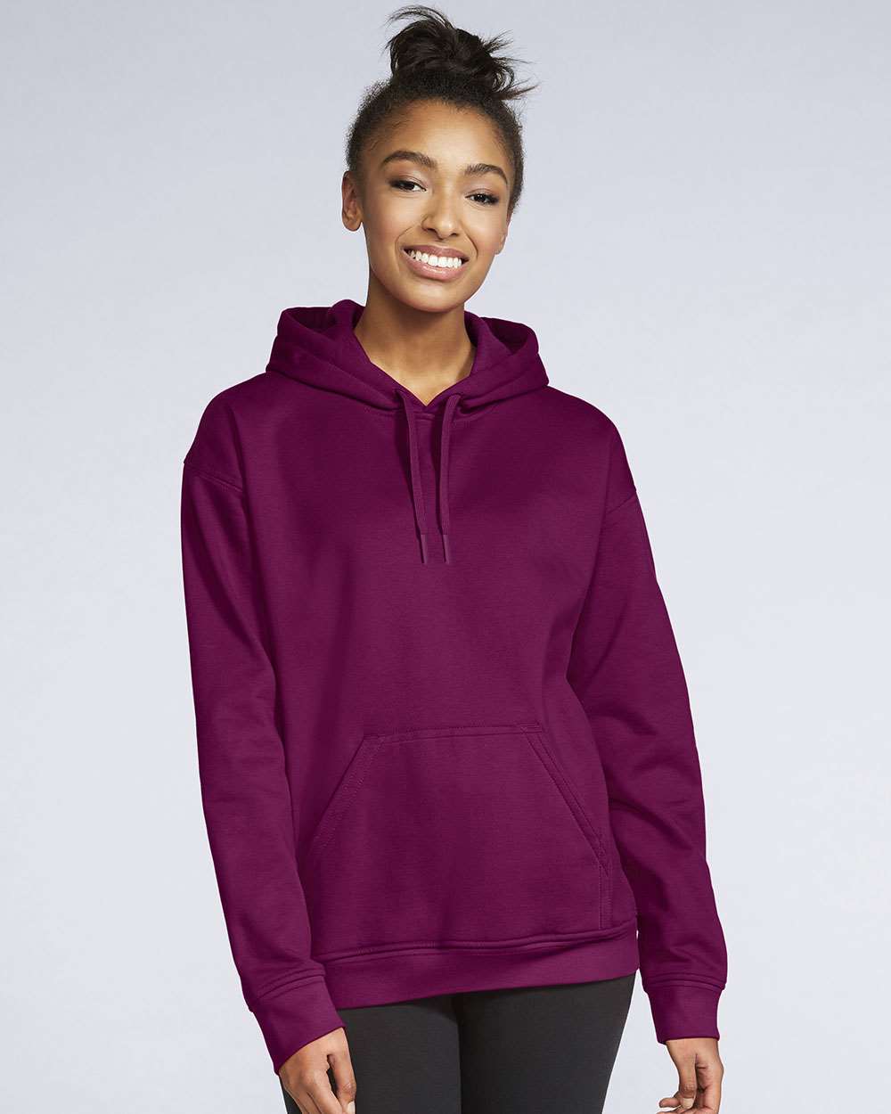 Gildan SF500 Unisex Softstyle® Midweight Hooded Sweatshirt - Maroon - On Model Front