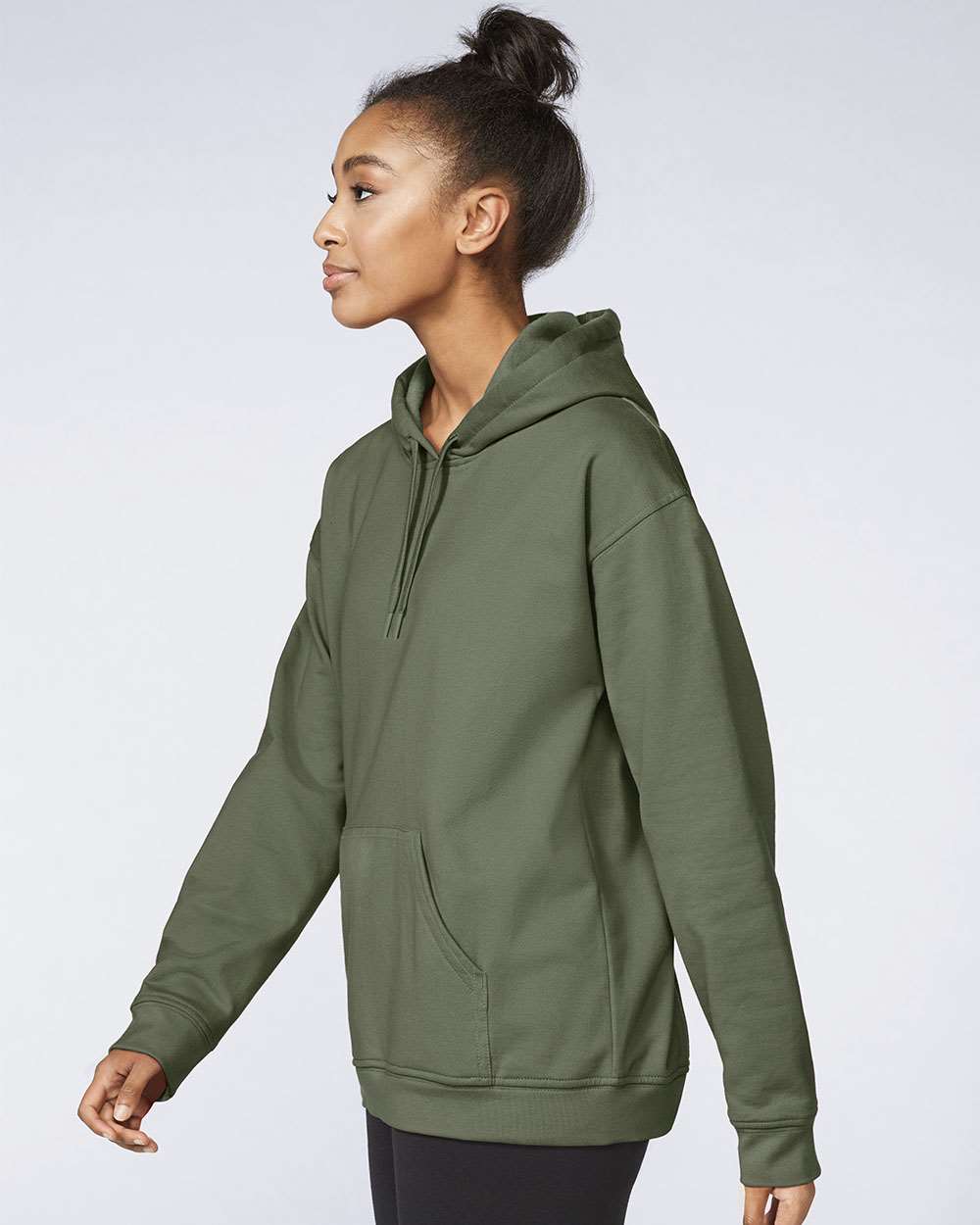 Gildan SF500 Unisex Softstyle® Midweight Hooded Sweatshirt - Military Green - On Model Side