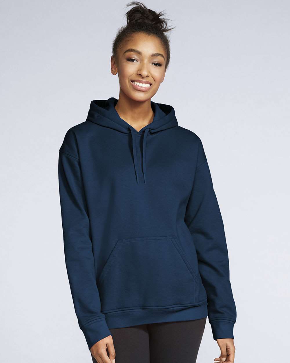 Gildan SF500 Unisex Softstyle® Midweight Hooded Sweatshirt - Navy - On Model Front