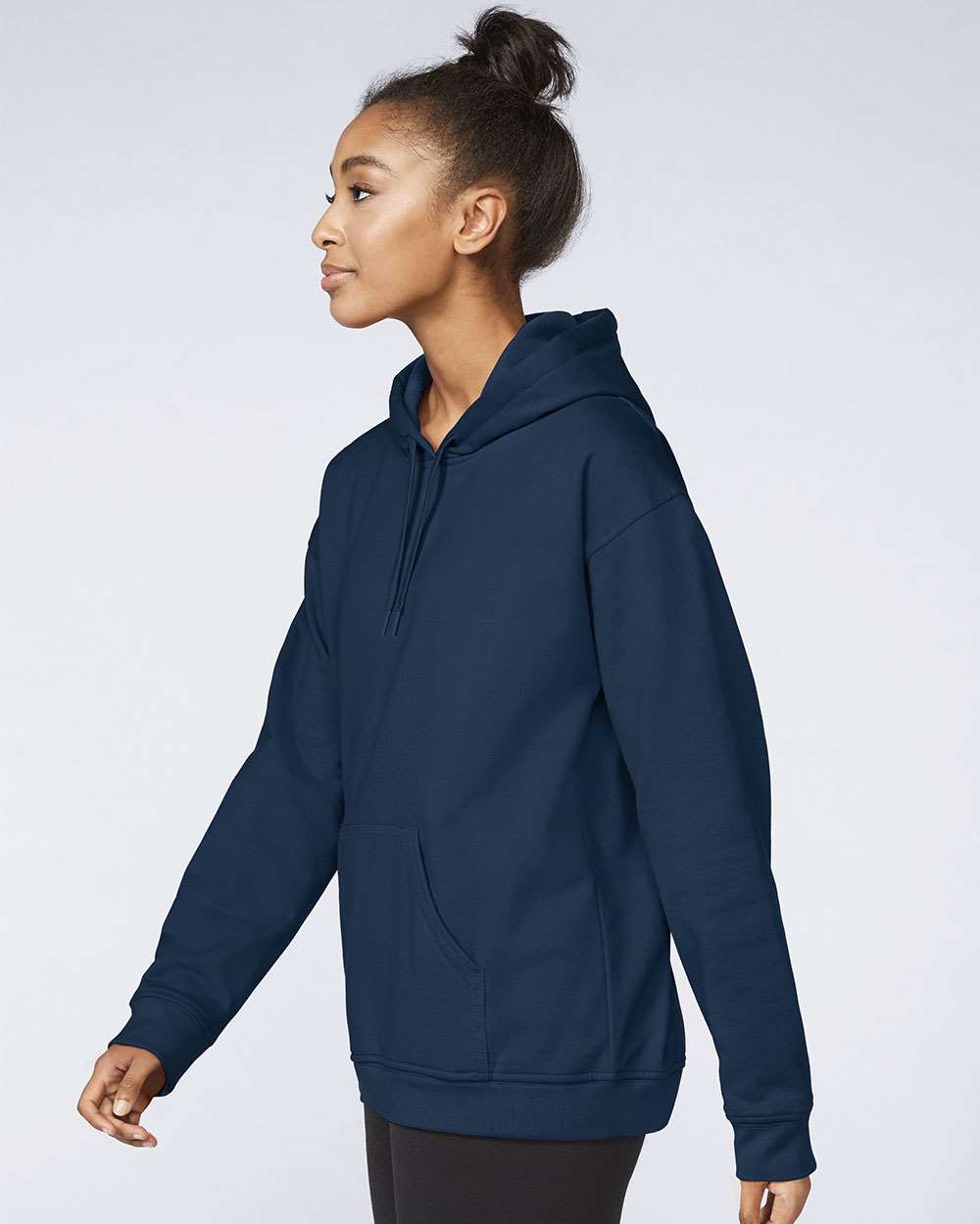 Gildan SF500 Unisex Softstyle® Midweight Hooded Sweatshirt - Navy - On Model Side