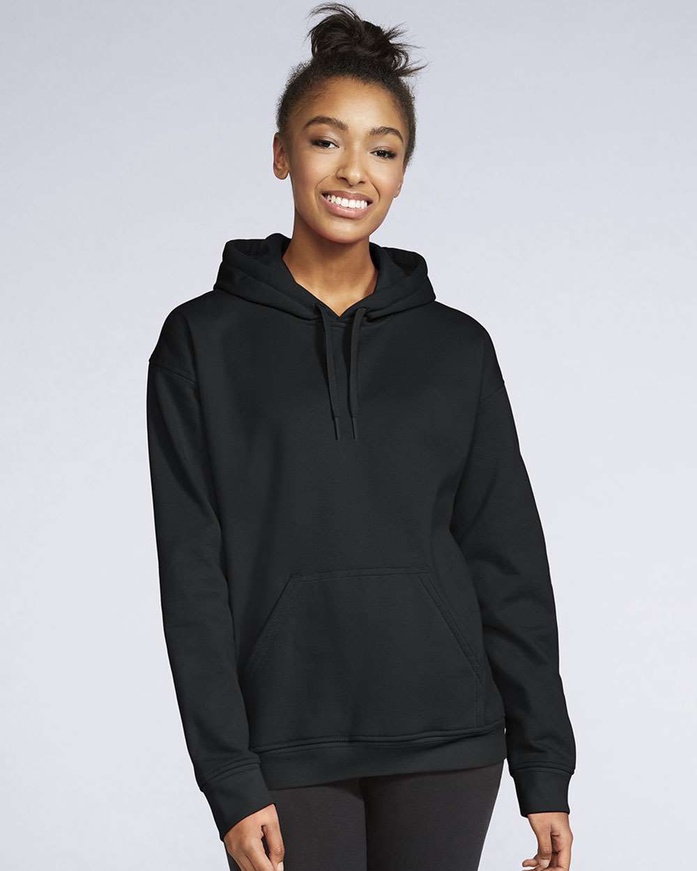 Gildan SF500 Unisex Softstyle® Midweight Hooded Sweatshirt - Black - On Model Front