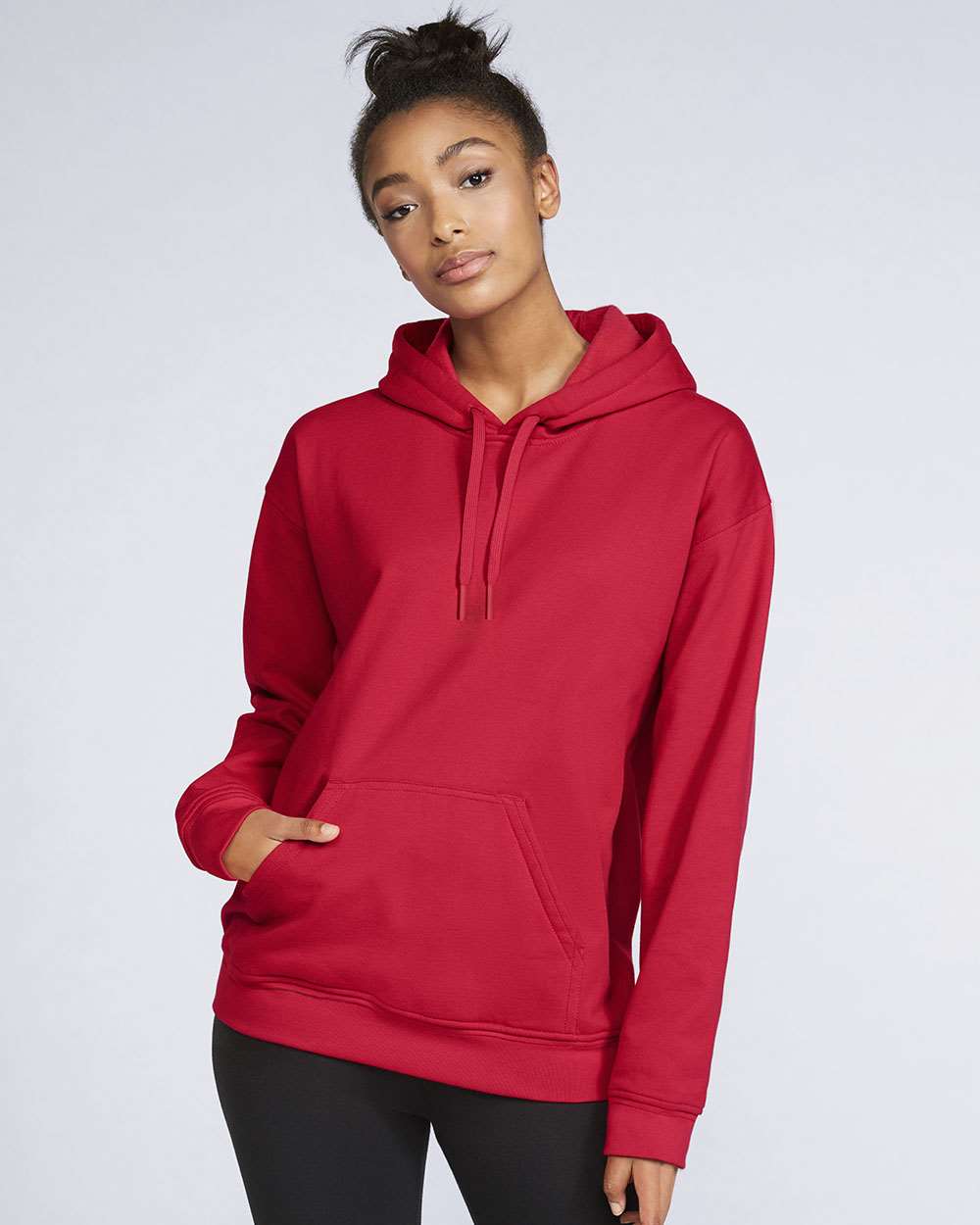 Gildan SF500 Unisex Softstyle® Midweight Hooded Sweatshirt - Red - On Model Front