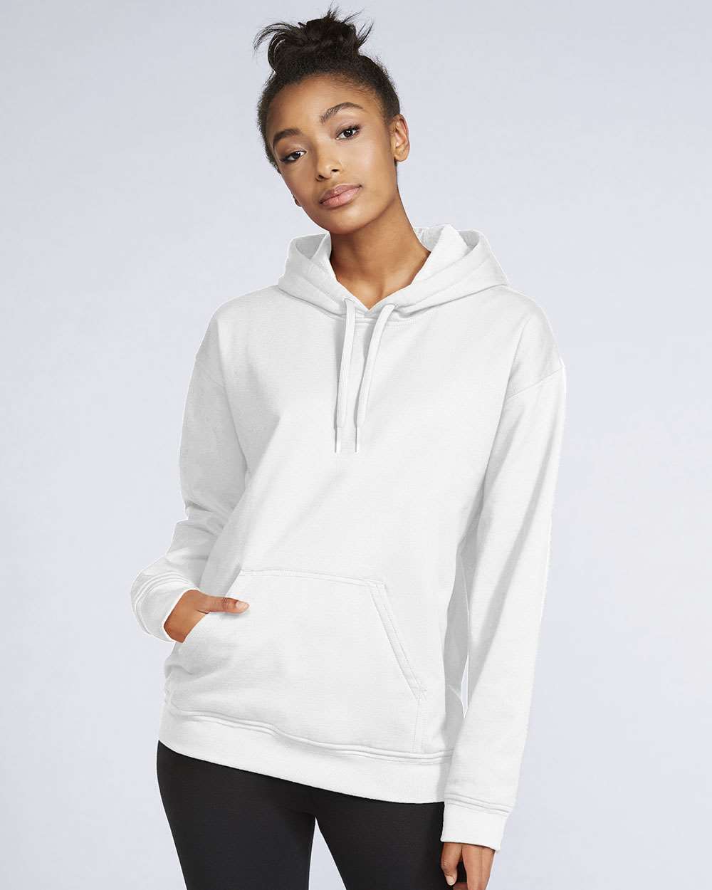 Gildan SF500 Unisex Softstyle® Midweight Hooded Sweatshirt - White - On Model Front