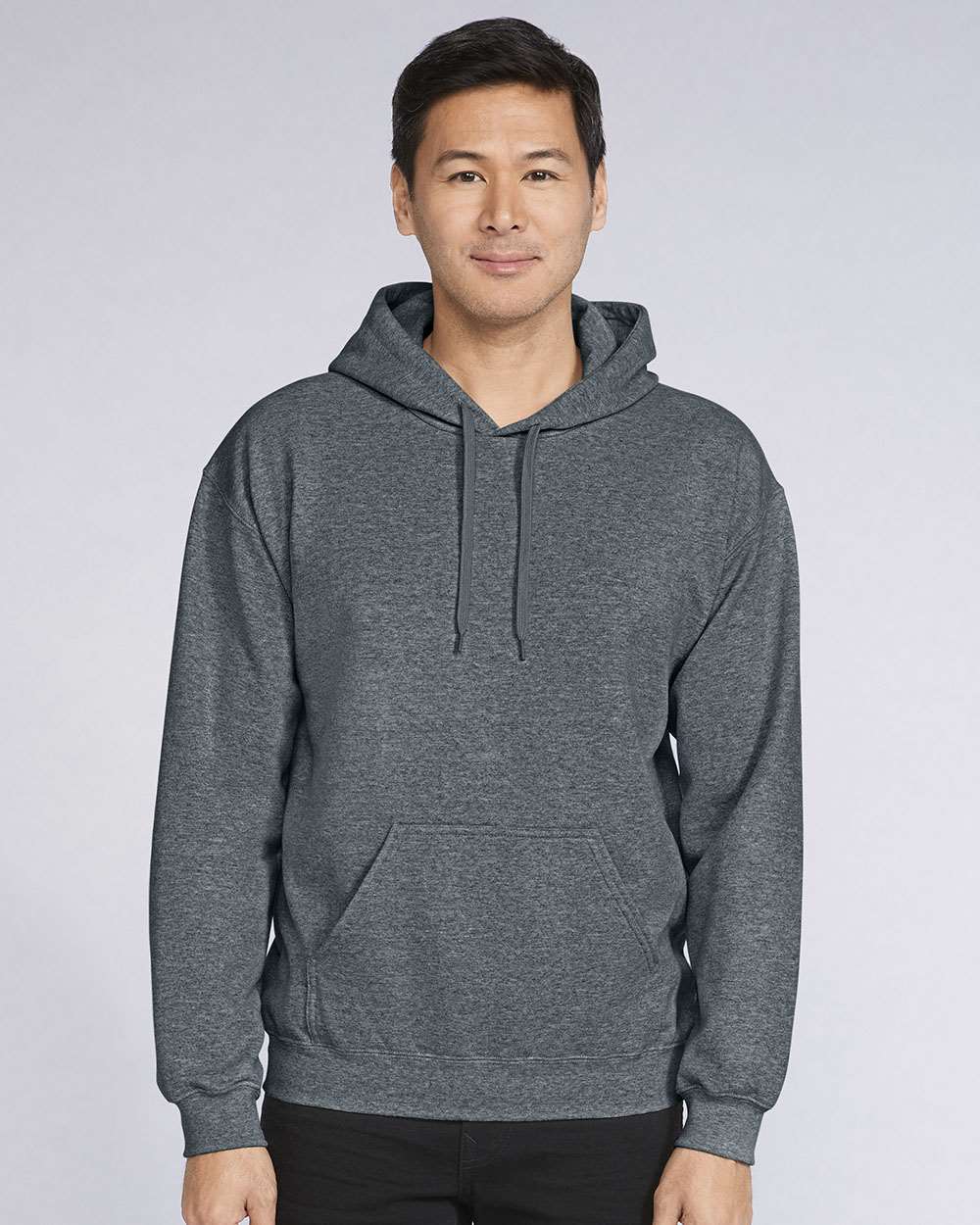 Gildan SF500 Unisex Softstyle® Midweight Hooded Sweatshirt - Dark Heather - On Model Front