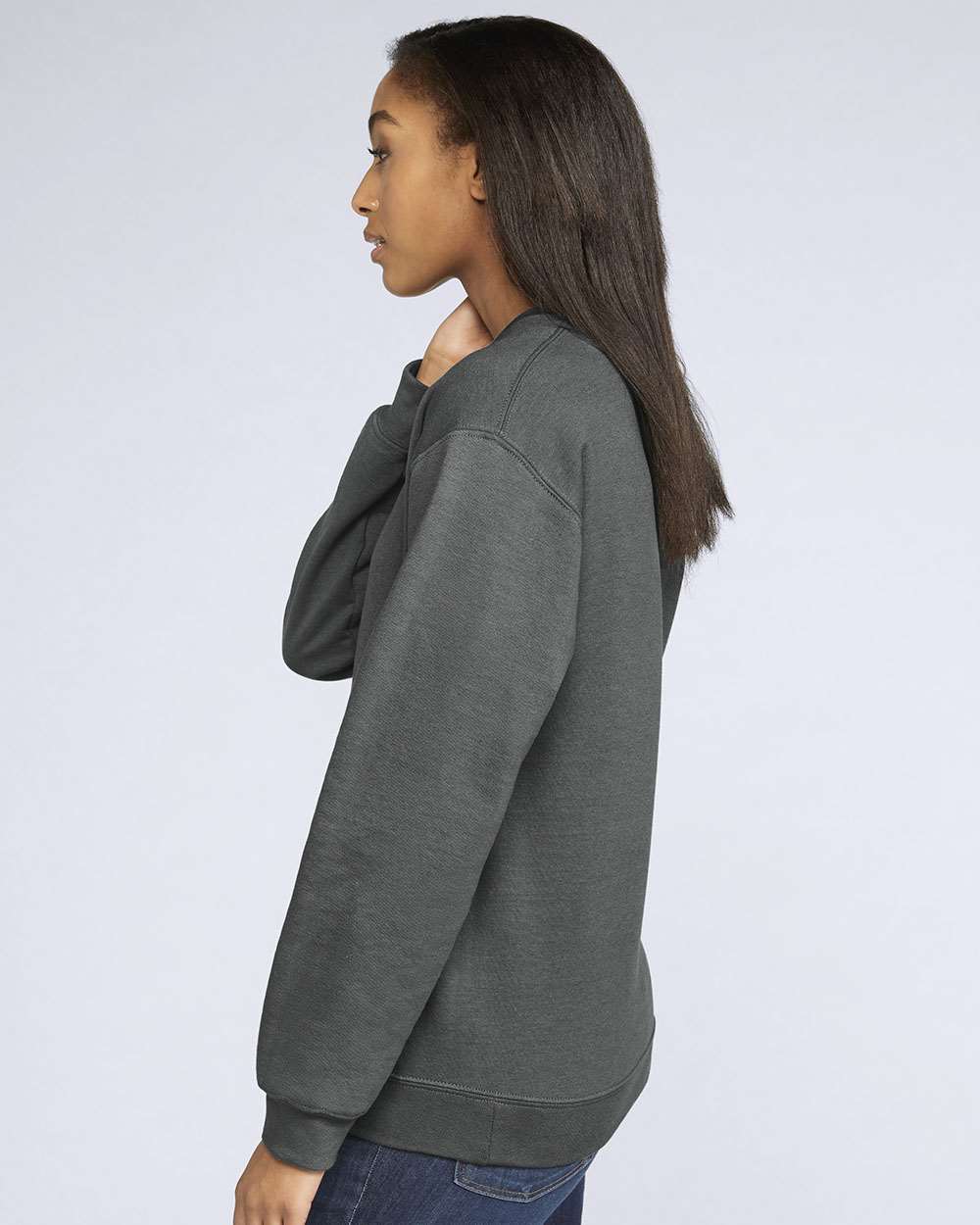 Gildan SF000 Unisex Softstyle® Midweight Crewneck Sweatshirt - Charcoal - On Model Side