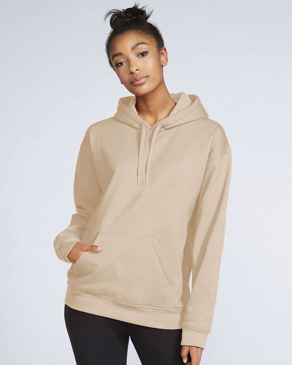 Gildan SF500 Unisex Softstyle® Midweight Hooded Sweatshirt - Sand - On Model Front