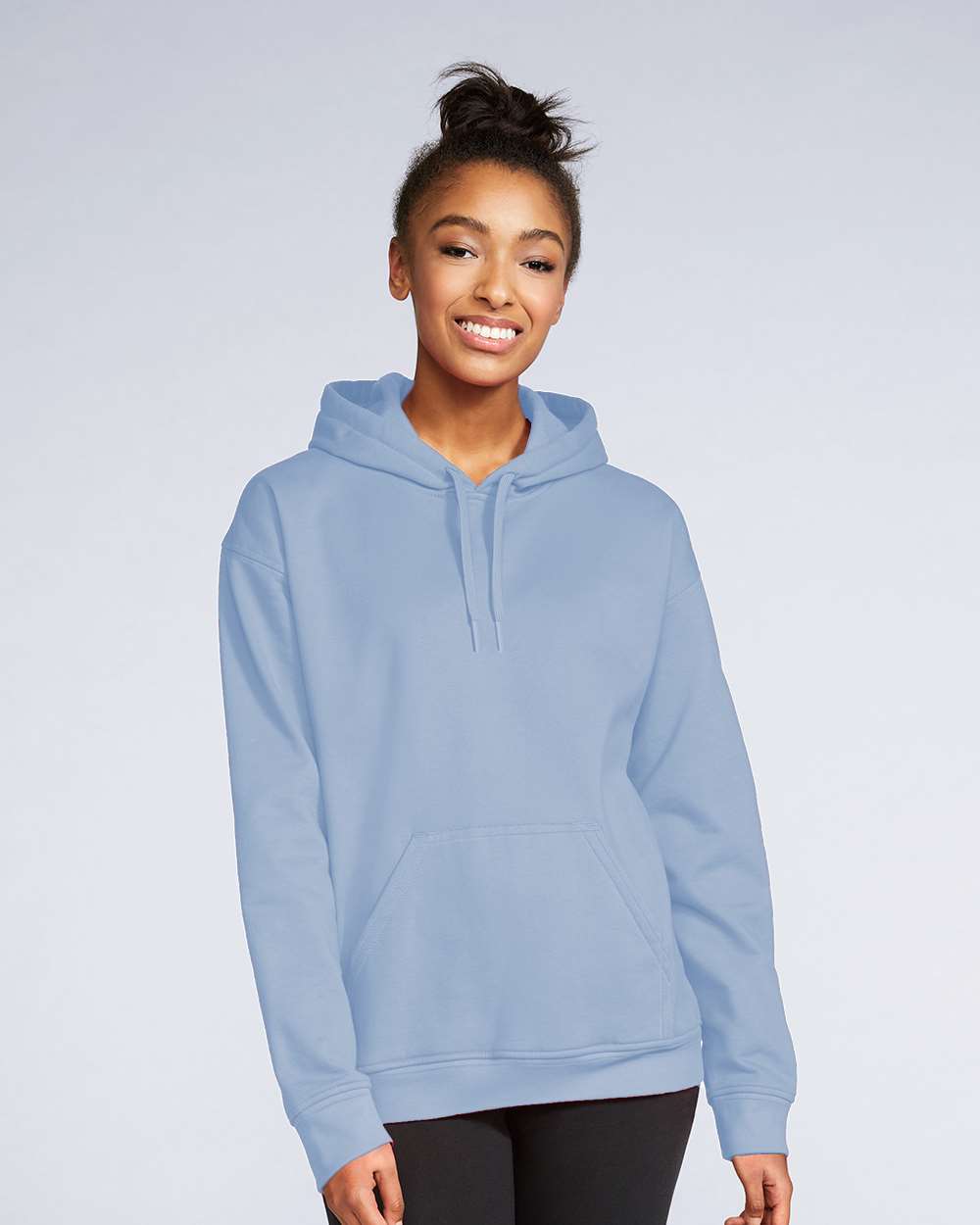 Gildan SF500 Unisex Softstyle® Midweight Hooded Sweatshirt - Stone Blue - On Model Front