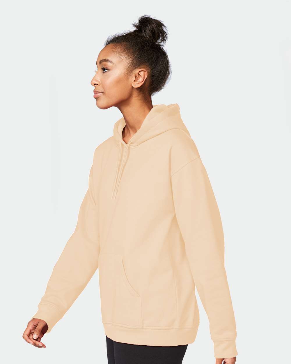 Gildan SF500 Unisex Softstyle® Midweight Hooded Sweatshirt - Yellow Haze - On Model Side