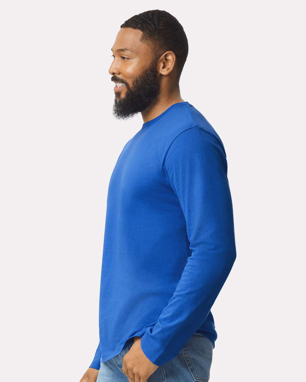 Gildan 64400 Unisex Softstyle® Long Sleeve T-Shirt - Royal - On Model Side