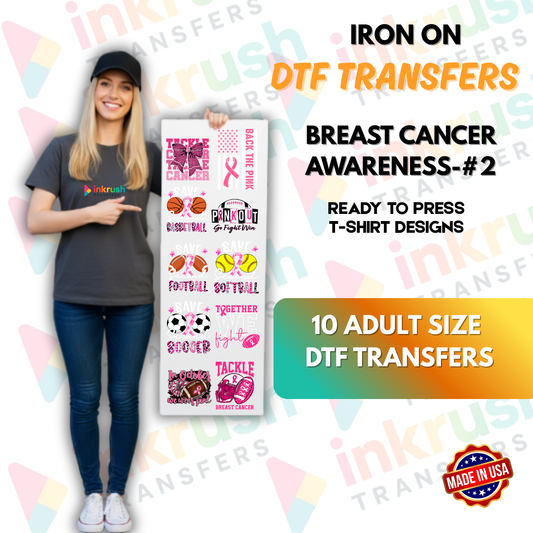 Breast Cancer Awareness Bundle #2 – Survivor & Fighter Typography | 10 Adult DTF Transfers (22″)