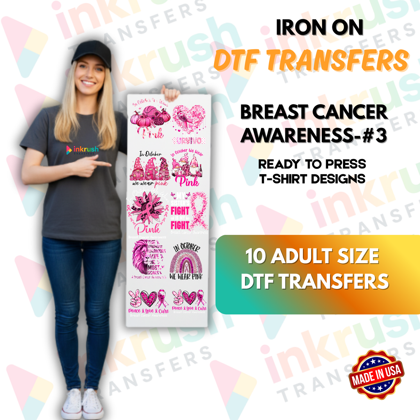 Breast Cancer Awareness Bundle #3 – Team Spirit & Game Day | 10 Adult DTF Transfers (22″)