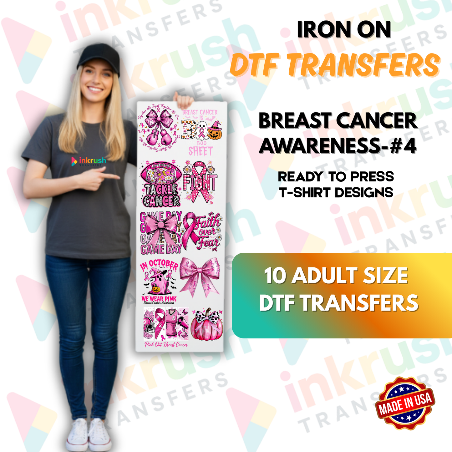 Breast Cancer Awareness Bundle #4 – Pink Halloween Crossover | 10 Adult DTF Transfers (22″)
