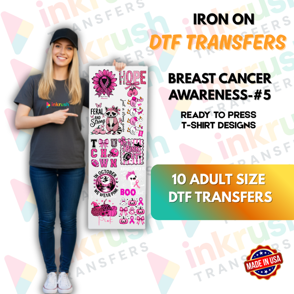 Breast Cancer Awareness Bundle #5 – Glam Leopard & Sparkle | 10 Adult DTF Transfers (22″)
