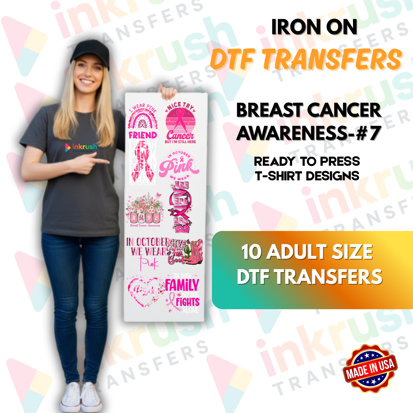 Breast Cancer Awareness Bundle #7 – Walk-Day & Fundraiser Crew | 10 Adult DTF Transfers (22″)