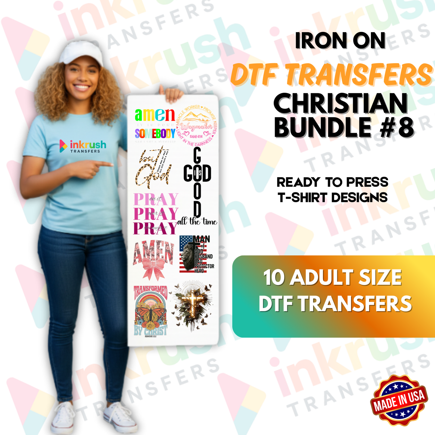 Christian Bundle #8 – Bilingual Fe (English/Español) (22″ Gang Sheet, 10 Transfers)