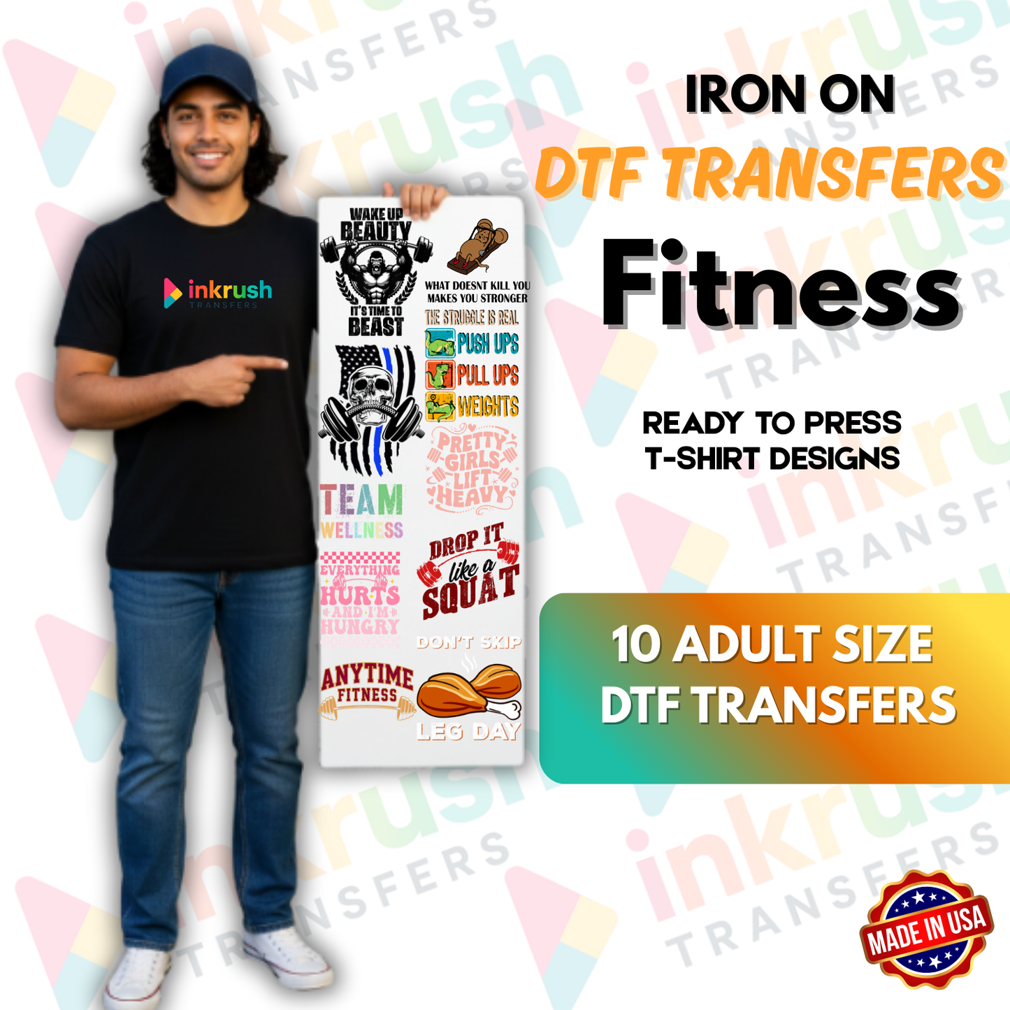 Gym Motivation Mega Pack – 22″ Premade Fitness Gang Sheet (10 Adult Designs)