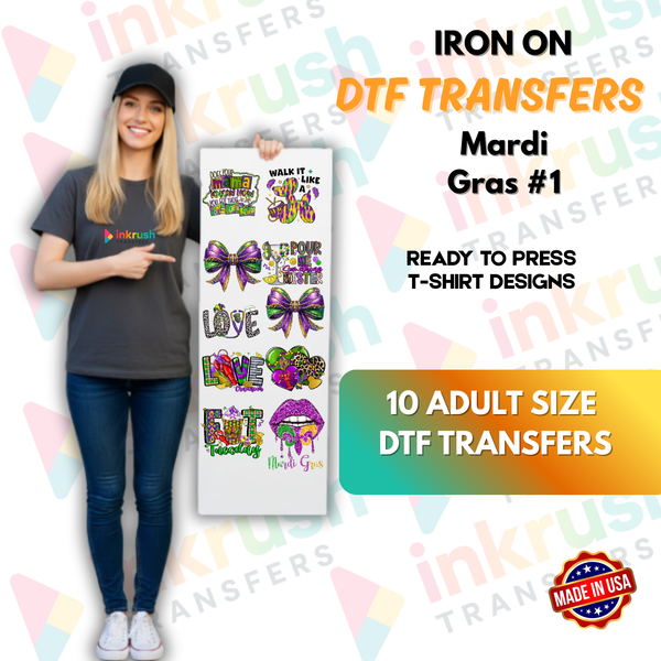 Mardi Gras Bundle #1 – Classic Parade Essentials (22″ Gang Sheet, 10 Transfers)