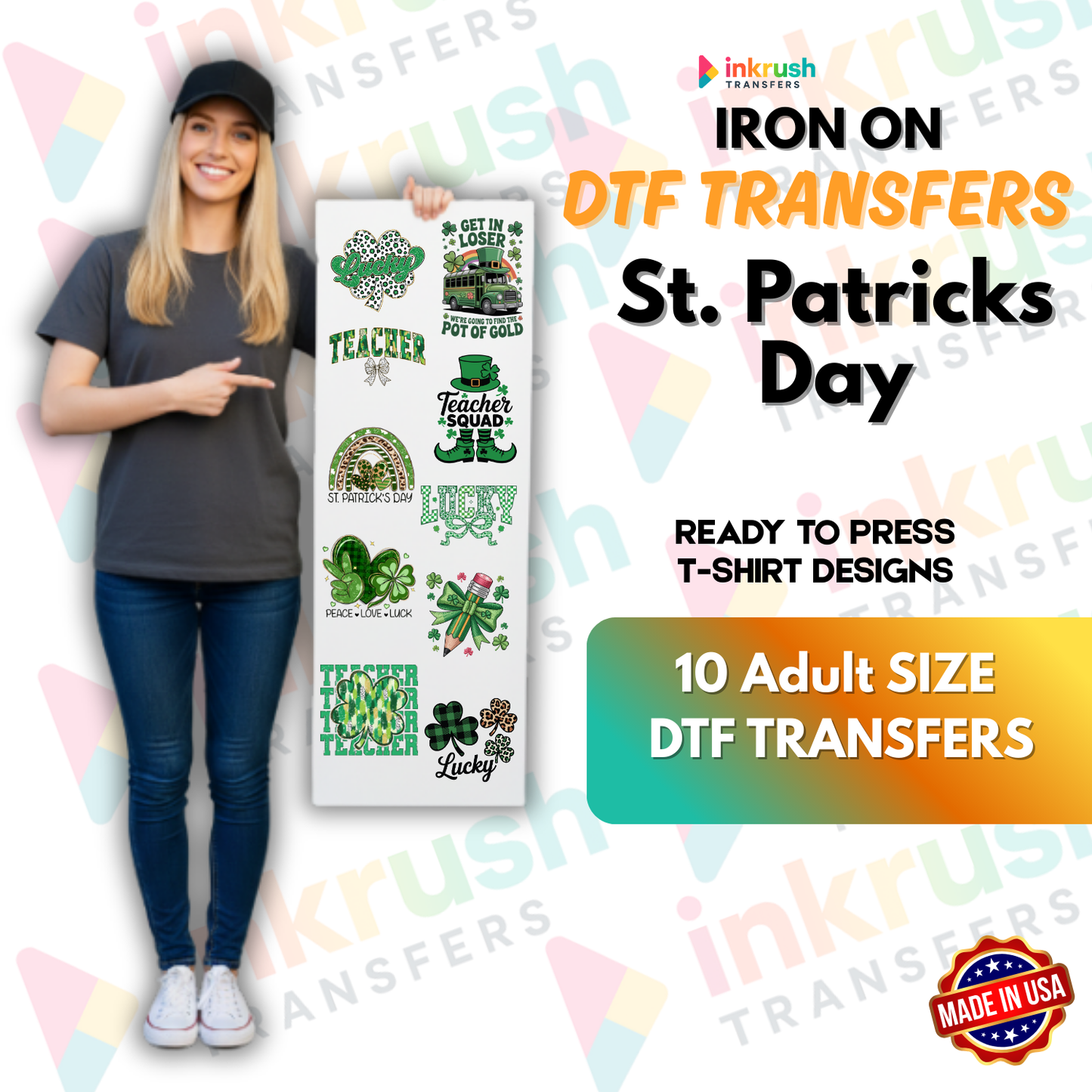 Green & Gold Celebration Pack – 22″ Premade Gang Sheet