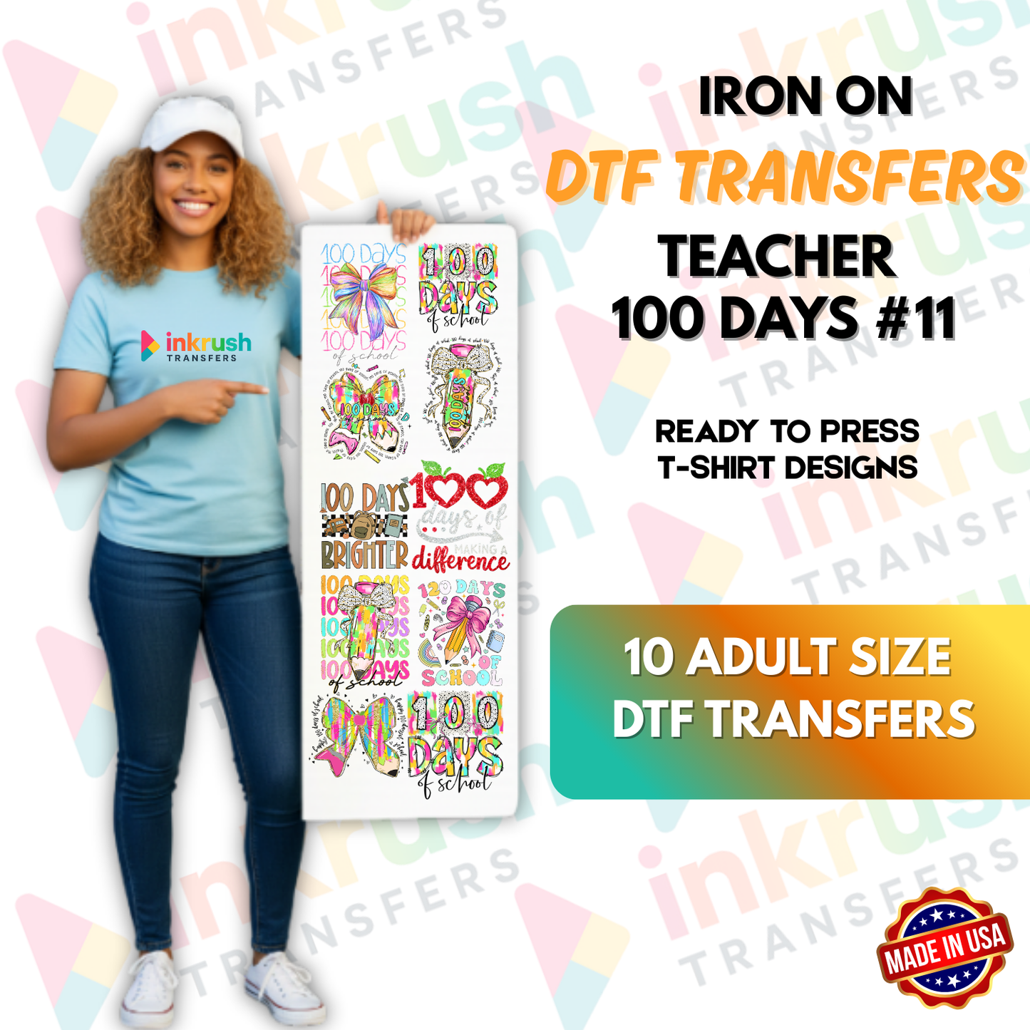 Teacher Bundle #11 – 100 Days of School (Secondary/Staff Edition) (22″ Gang Sheet, 10 Transfers)