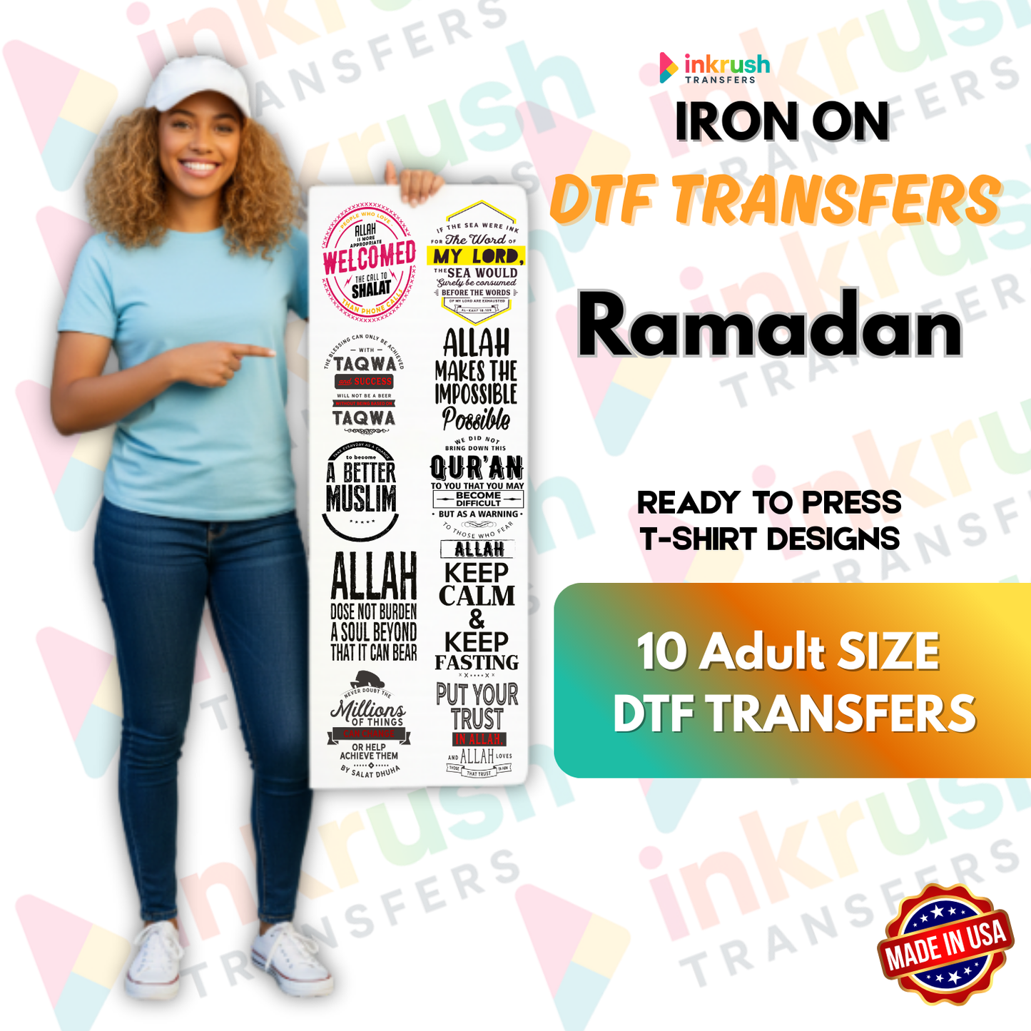 Simple Ramadan Typography Pack – 22″ Premade DTF Gang Sheet (10 Adult Designs)