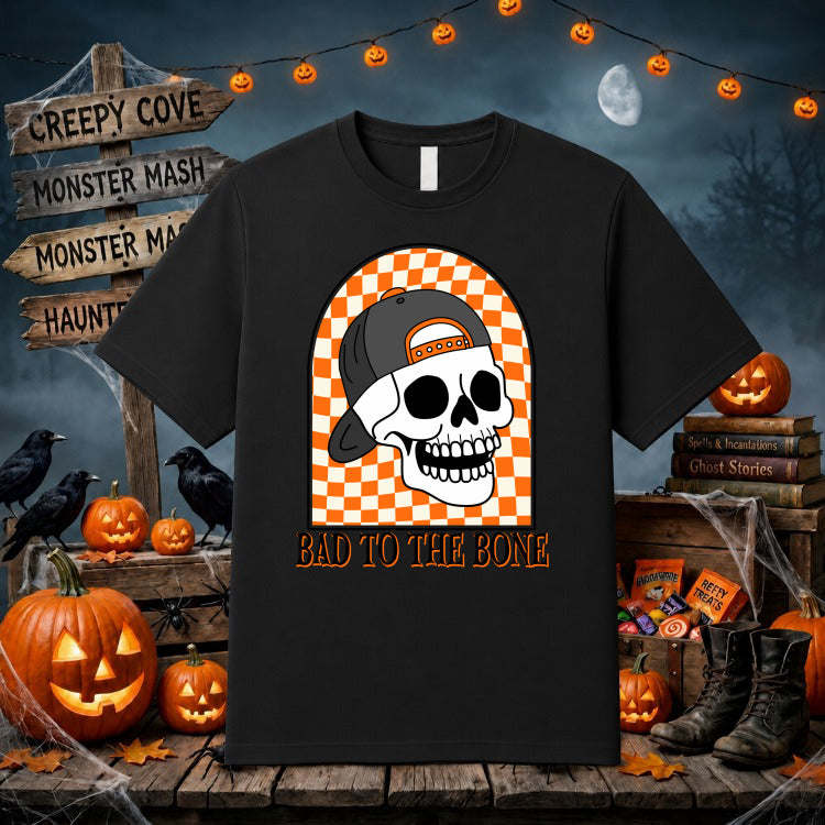BAD TO THE BONE – Halloween DTF Transfer – by Ink Rush – Premade Transfers – DTF Transfers, Apparel Decor