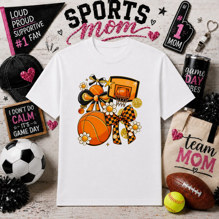 Basketball Coquette Bow – Sports Mom Gameday DTF Transfer – by Ink Rush – Premade Transfers – Sports Mom, Gameday