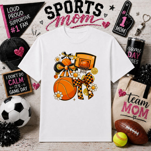Basketball Coquette Bow – Sports Mom Gameday DTF Transfer – by Ink Rush – Premade Transfers – Sports Mom, Gameday
