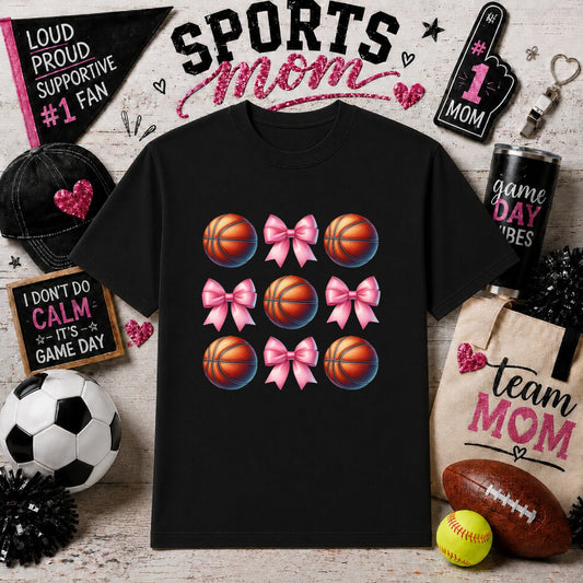 Basketball Mom Leopard Bow – Gameday DTF Transfer – by Ink Rush – Premade Transfers – Sports Mom, Apparel Decor