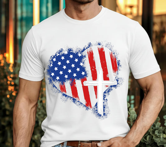 American Flag Heart Cross – Patriotic DTF Transfer