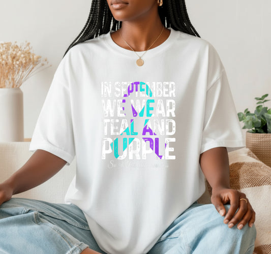 In September We Wear Teal & Purple Ribbon – Suicide Prevention DTF Transfer