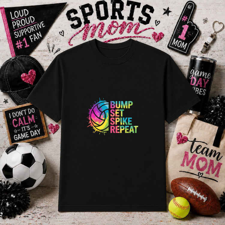 Bump Set Spike Repeat – Sports Mom DTF Transfer – by Ink Rush – Premade Transfers – Sports Mom, DTF Transfers