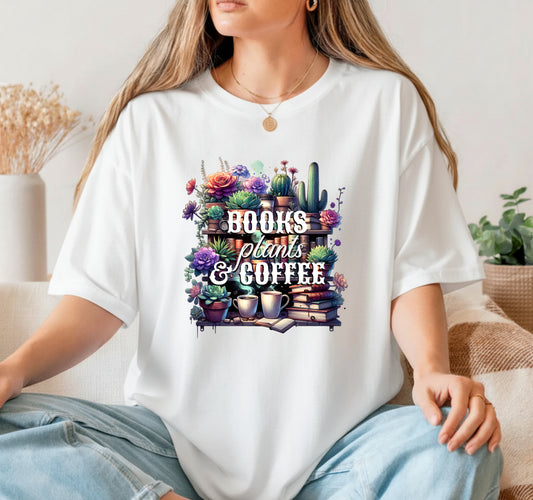 BOOKS PLANTS AND COFFEE – Book Lover DTF Transfer