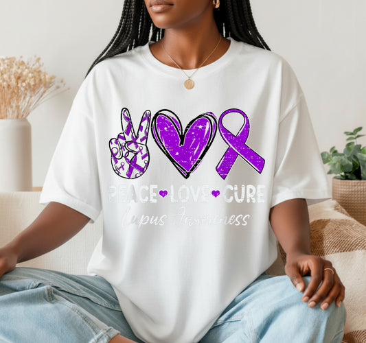 Peace Love Cure Lupus Awareness Warrior – DTF Transfer
