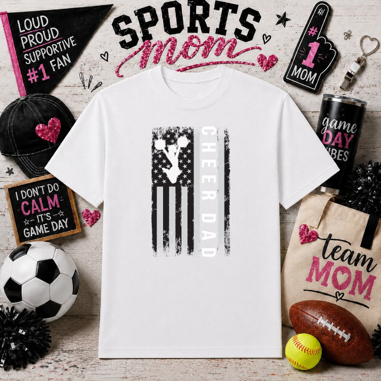 CHEER DAD American Flag – Gameday DTF Transfer – by Ink Rush – Premade Transfers – Gameday, Apparel Decor