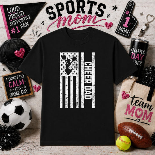 CHEER DAD American Flag – Sports Gameday DTF Transfer – by Ink Rush – Premade Transfers – Sports Gameday, DTF Transfers