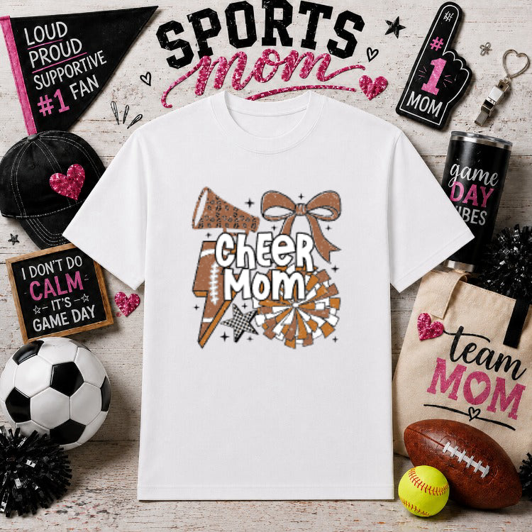 CHEER MOM – Cheerleading Sports Mom DTF Transfer – by Ink Rush – Premade Transfers – Sports Mom, Apparel Decor