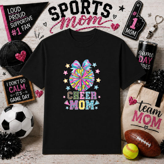 CHEER MOM Leopard Megaphone – Sports Mom DTF Transfer – by Ink Rush – Premade Transfers – Sports Mom, Gameday